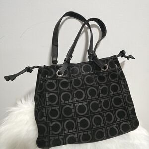 Salvatore Ferragamo Black Patterned Tote